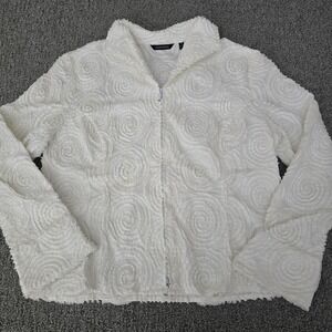 Samuel Dong Art to Wear Textured Zip Up Jacket White V-Neck Womens XL Whimsy